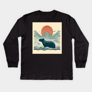 Capybara Sunset Kids Long Sleeve T-Shirt